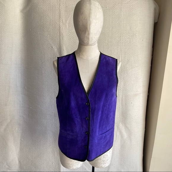 DVF Vintage 70s Suede Leather Vest Top Blue Purple - Picture 7 of 8